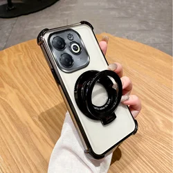Luxury Shockproof Magnetic Clear Case with Holder Stand and Bracket for Tecno Spark 20 Pro (Black)