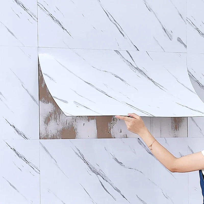 10-20pcs 30x60cm Self-Adhesive Marble PVC Floor Tiles Waterproof Peel Stick Wall Sticker Kitchen Bathroom Removable Home Decor - 3