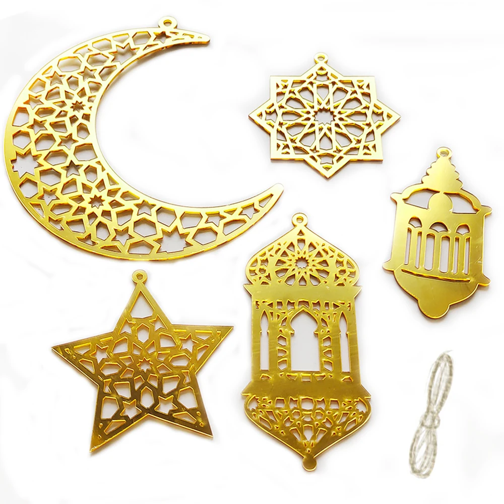 Ramadan Moon Star Hanging Decoration Acrylic Eid Mubarak Banner Pendant Ceiling Hanging Ornament Ramadan Kareem Decoration 2026