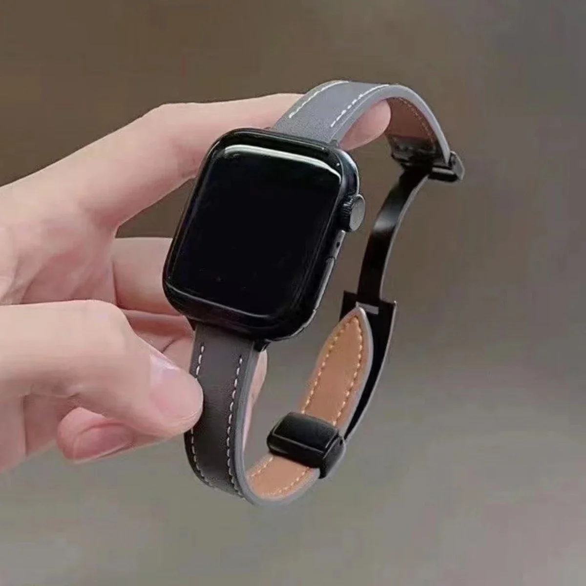 Elegant Leather Magnetic Strap with Slim Folding Buckle