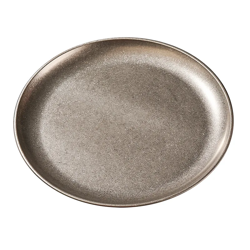 304 stainless steel plate industrial style old plate coffee tray dim sum western food flat bottom disc retro tableware