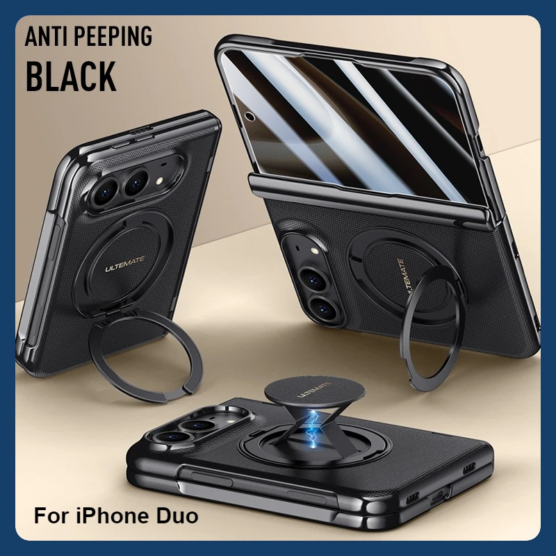 Luxury Magnetic PU Leather Case with Rotating Bracket & Hand Strap, Includes HD Privacy Glass