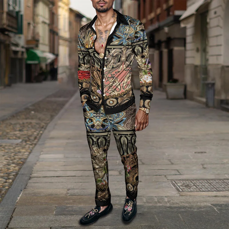 2025 Spring Summer Men Shirt Set Brand Print Fashion Printing Two Piece Set Mens Light Luxury Lightweight Party Long Sleeves_voghion.com