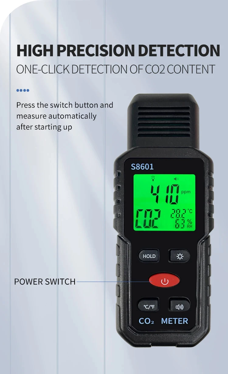Indoor CO2 Meter Carbon Dioxide Sensor & Alarm NDIR Air Quality Monitor with Tem