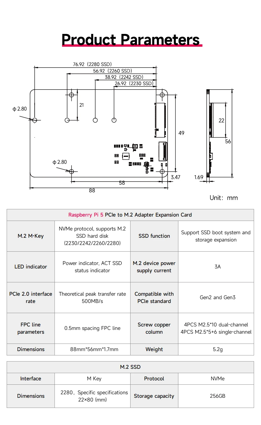 Raspberry Pi 5, dedizierte PCIe-zu-M.2 NVME SSD-Solid-State-Laufwerk-Erweiterungskarte mit FPC-Kabel, unterstützt aktiven Kühler für RPI 5 – Detail 21