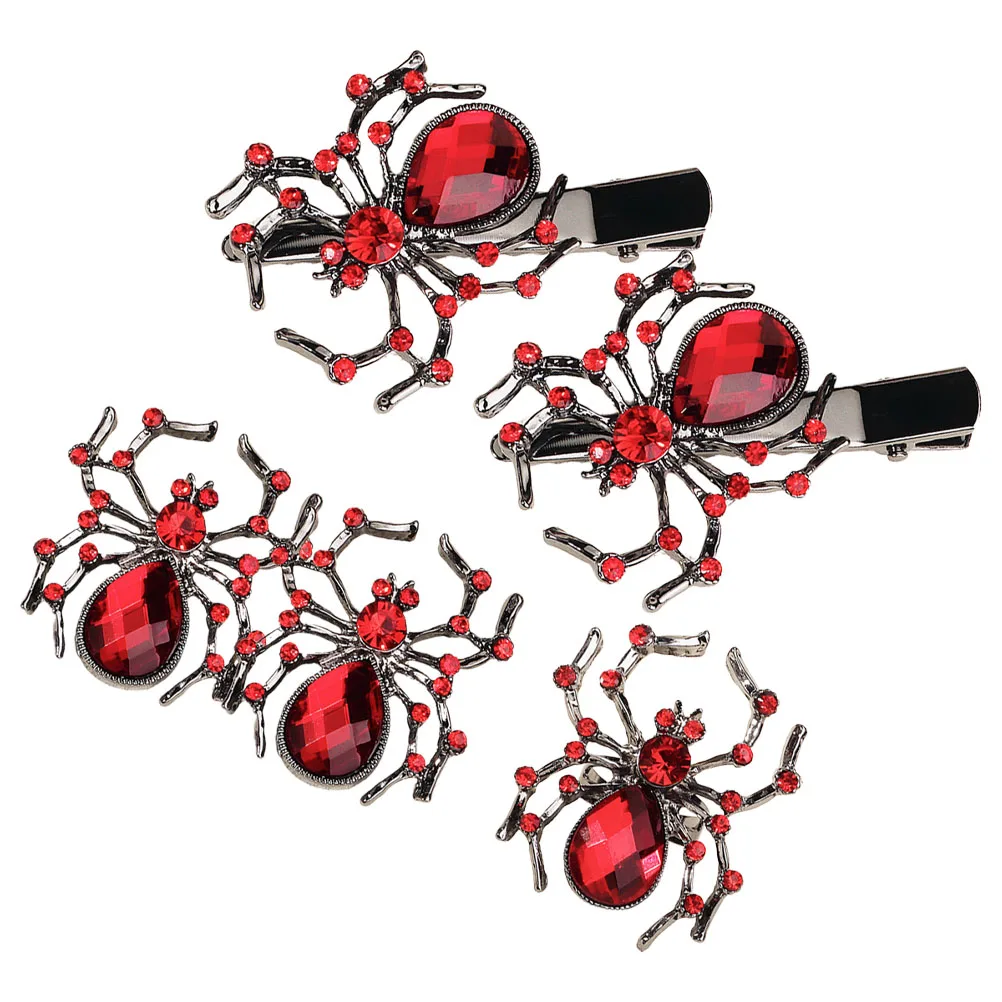 거미 머리핀 빨간색 라인스톤 반지 귀걸이 공포 쥬얼리 세트 할로윈 선물 장난감 거미 클립