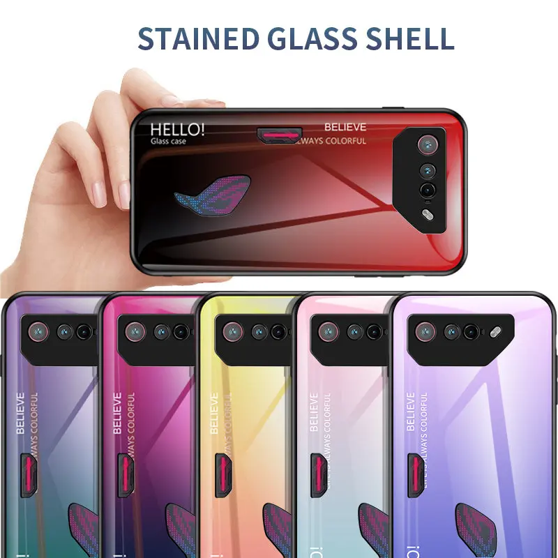 Gradient Tempered Glass Back Cover Hard Phone Case Protector