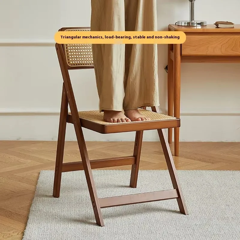 Dining Chair Folding Rattan Household Nanzhu Solid Wood Stool Backrest Dining Chair Sillas Para Comedor Scandinavian Furniture