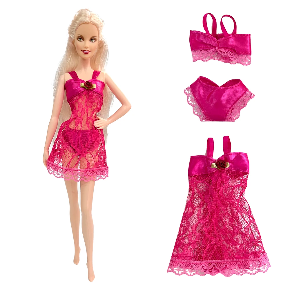 Clothes And Accessories For Barbie Doll Pink Pajama Lace Lingerie Night Dress 
