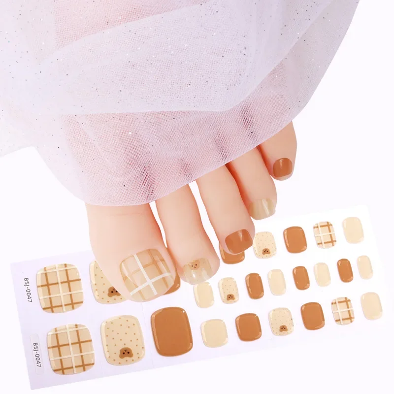 Popular UV Semi Cured Gel Toenails Stickers Foot Strips Waterproof Polish Wraps Summer Adhesive Full Manicure Decor