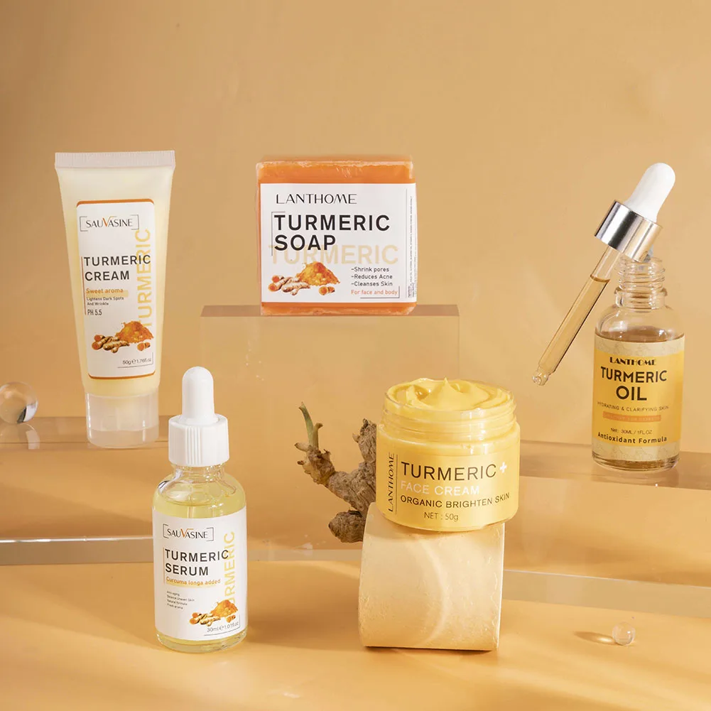 Turmeric Face Care Sets Turmeric Face Care Sets Turmeric Facial Acne Cleansing Cream Fade Dark Spots Serum Anti-Aging Skin Moisturizing 5pcs