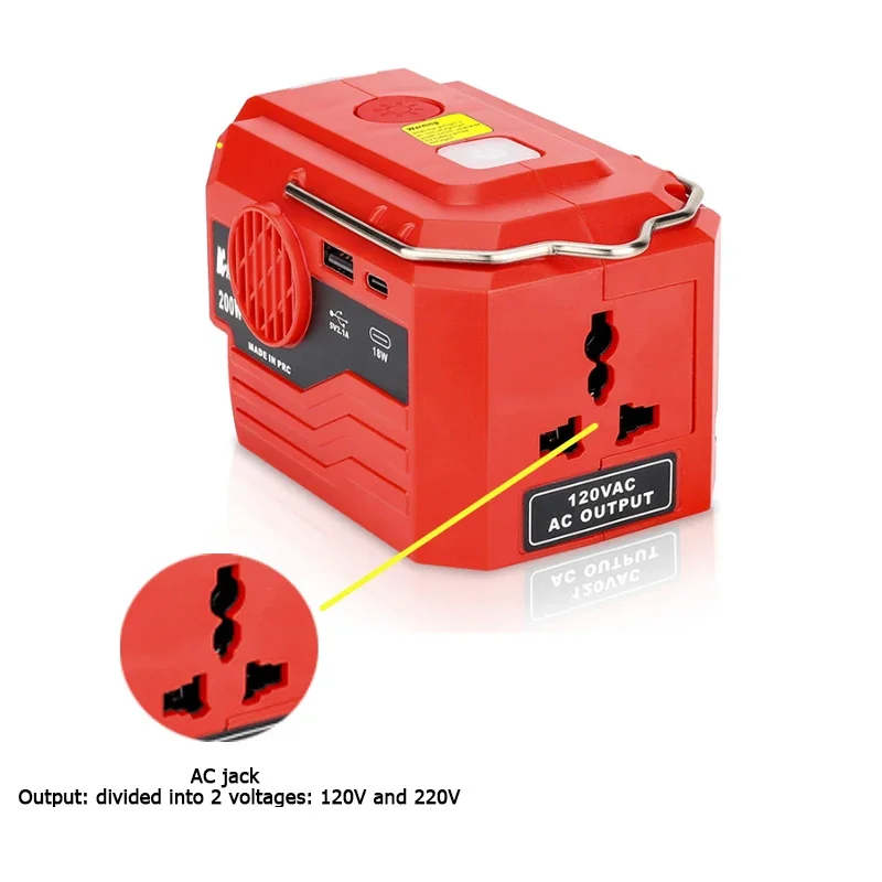 Inversor Portátil ao ar Livre para Milwaukee 18v Bateria para ac 110v 220v Usb Tpye-c Power Bank Converter com Conversor de Luz 200w - Image 3