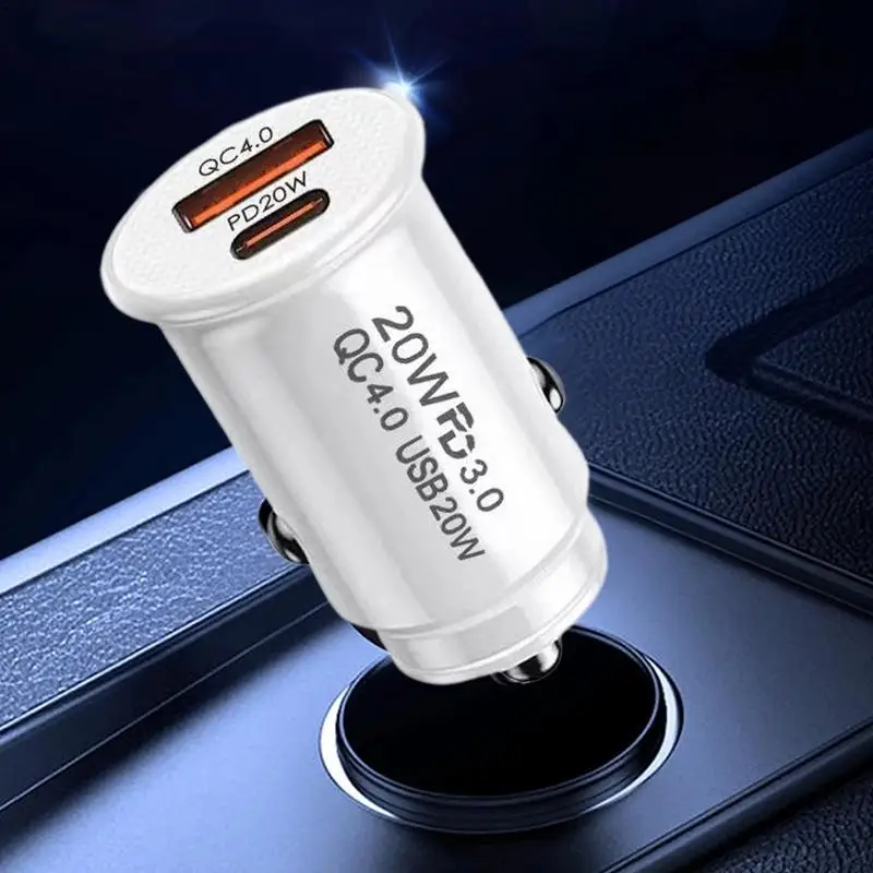 Caricabatterie Auto Rapido QC4.0 PD20W – Adattatore Accendisigari Con Doppia Porta USB-C E USB – Nero/Bianco