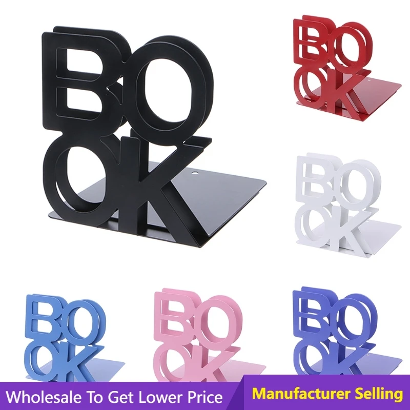 Office Supplies 2 pcs Alphabet Shaped Metal Bookends Creative Iron Book Support Holder Desk Organizer Book Holder Shelf Stand