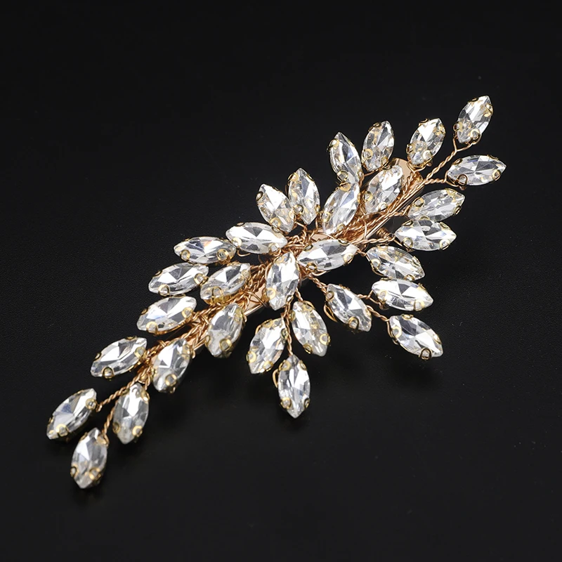 Trendy Silver Rhinestone Bridal Hair Clip for Women Red Handmade Wedding Hair Accessories Gold Party Bride Hairpiece Green Tiara