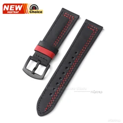 Premium Leather Smartwatch Band with 7 - Stitch Design and Quick Release - Crazy Horse Collection, Available in 22mm and 20mm Sizes - 22mm (Black Red)