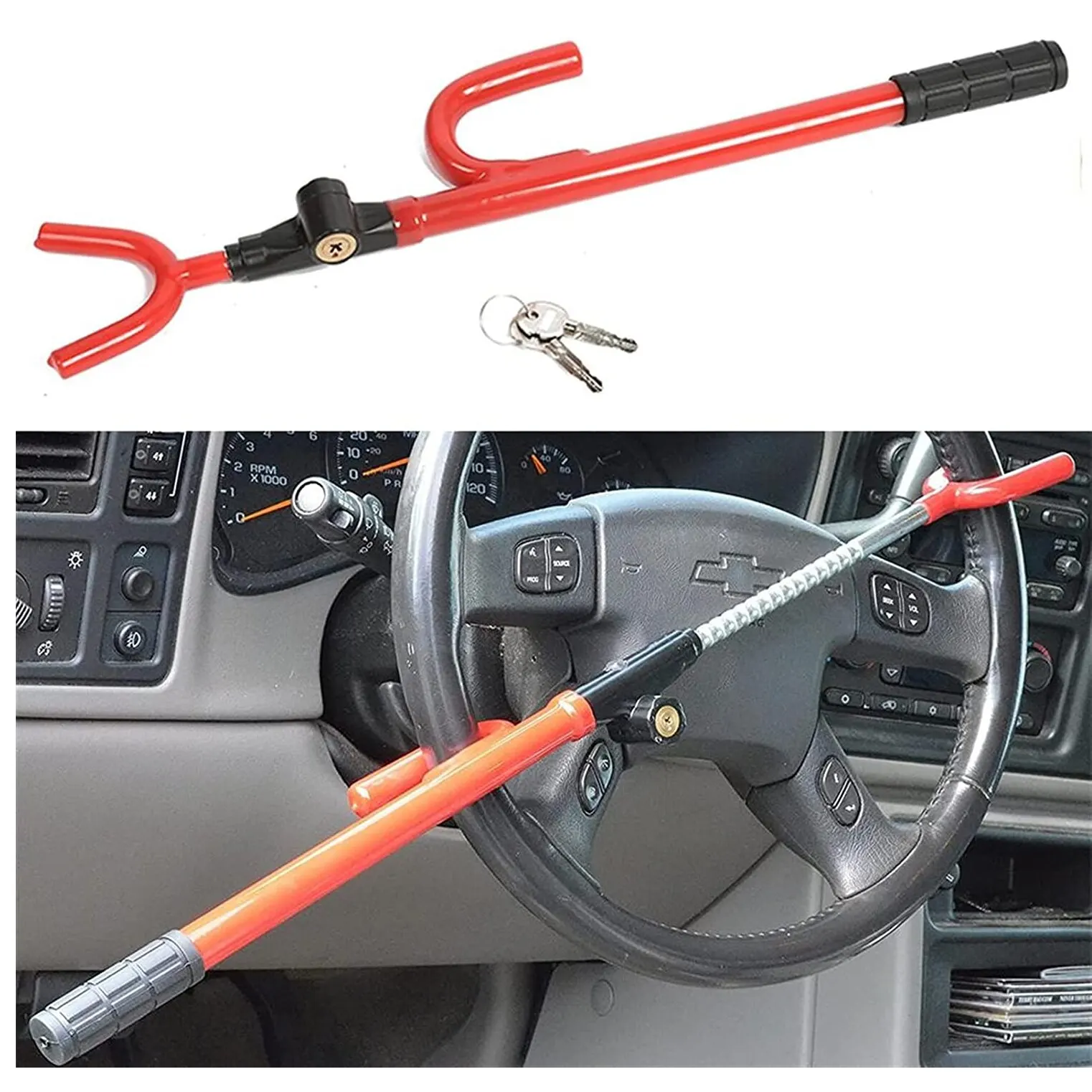 Steering Wheel Lock Car Lock Safety Lock Twin Bar Anti-Theft Security System Adjustable Length Hook With 2 Keys