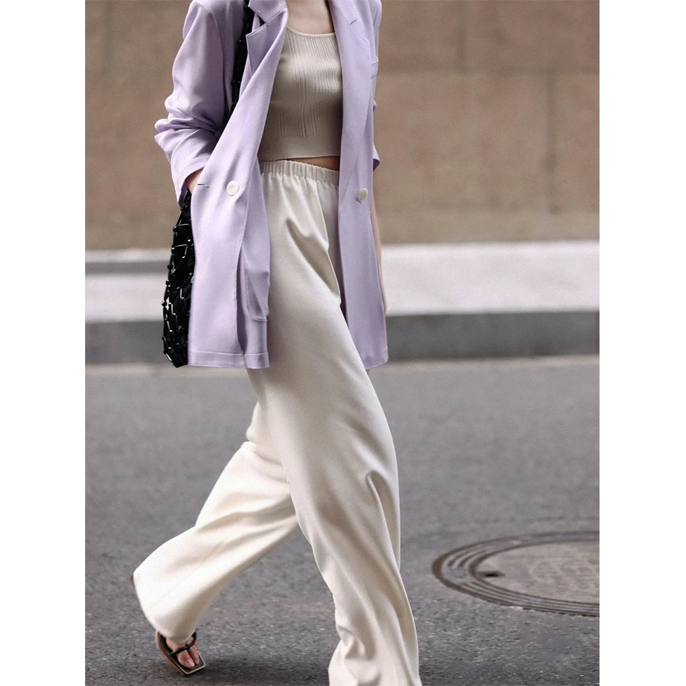 2023 New Spring/Summer Acetate High Waist Loose Straight Drape Casual Wide Leg Drag Pants Women