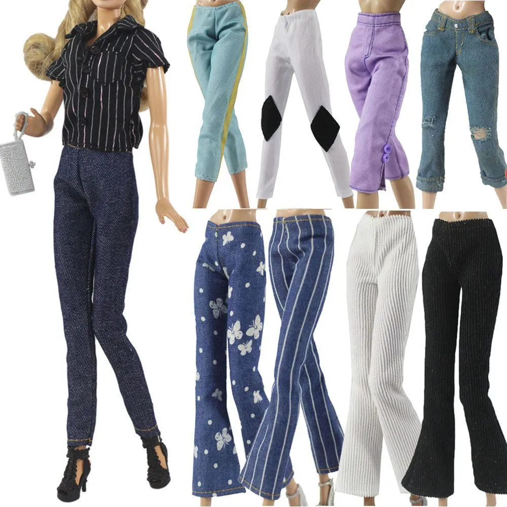11.5" Multi-styles Floral Jeans 1/6 BJD Dolls Leather Pants Dolls Trousers Casual Wears Fashion Kids Toys Clothes Accessories