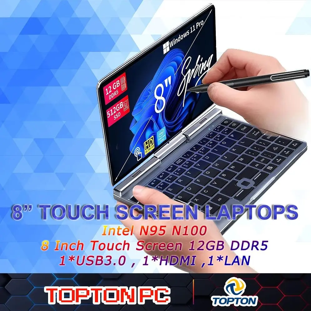 TOPTON Mini Laptop N100 8" Touch PC 12GB RAM 1TB SSD Win11