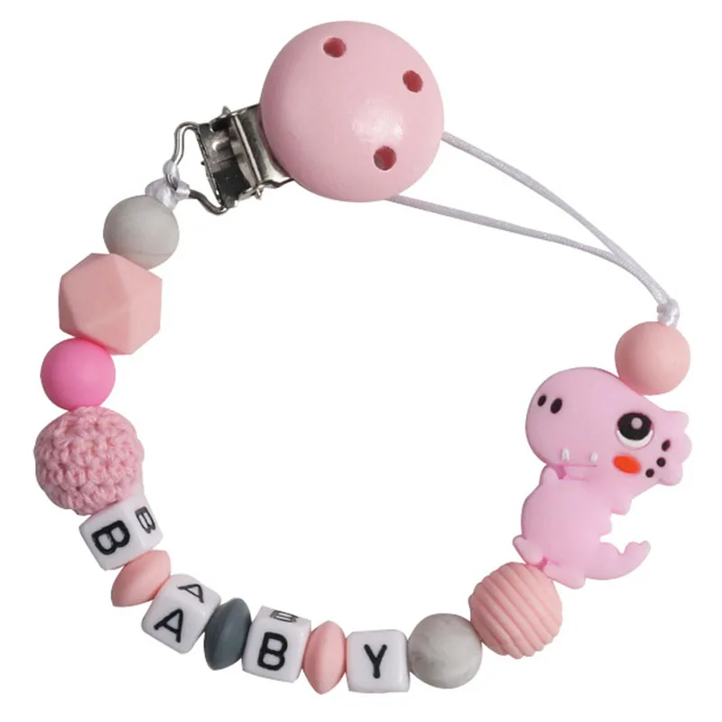 Personalized Name Handmade Silicone Baby Pacifier Clip Chain Safe Teething Chain Teether Holder Gift