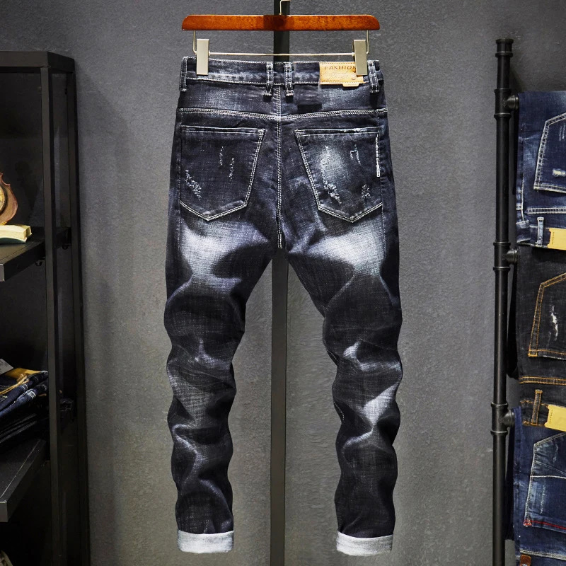 KSTUN Ripped Jeans Men Dark Blue Stretch Slim Fit Distressed Streetwear Denim Pants Casual Retro Biker Jeans Man Trousers Hiphop 3