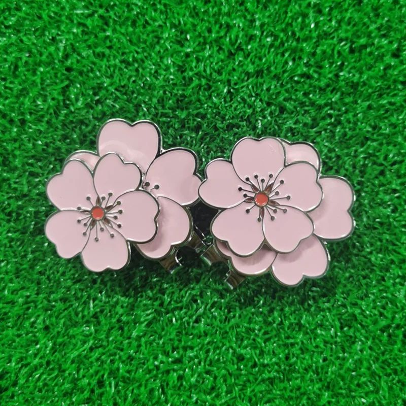 Golf Ball Mark with Golf Hat Clip Magnetic Alloy Pink Peach Flower Pattern Marker Gift For Ball Sport golf ball mark golf hat clip