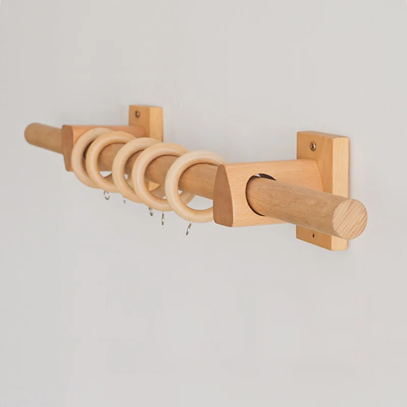 Natural Beech Curtain Rod Solid Wood Roman Rod Japanese Wooden Curtain Pole Track Bracket Rings Accessories Customize Home Decor