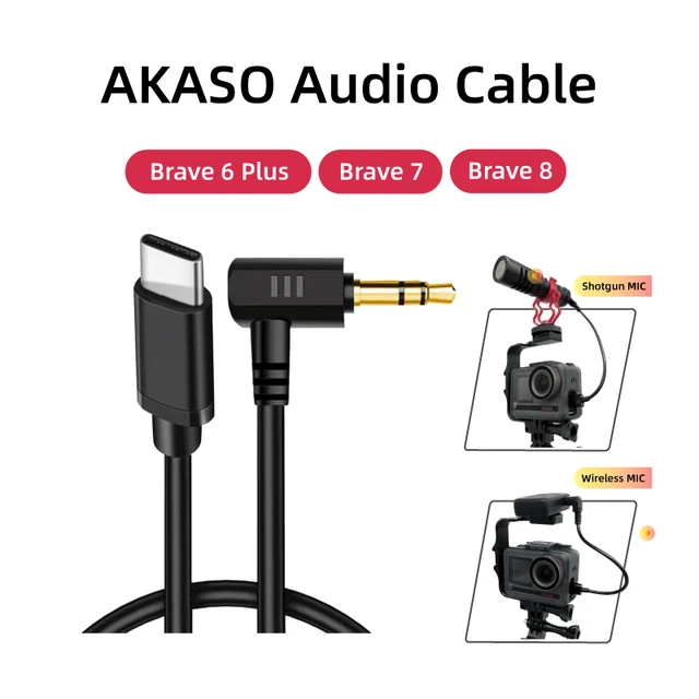 Type-c external Microphone audio cable brave8 mic adapter for AKASO Brave 7  /Brave 8/Brave 6 Plus Action Camera accessories - AliExpress