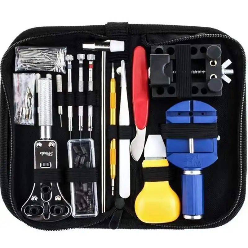 Ensemble d'outils de réparation de montres de 147 pièces, détacheur de bracelet de montre, support de fond de boîtier, kit de fixation, ouverture de la montre, remplacement de la batterie.