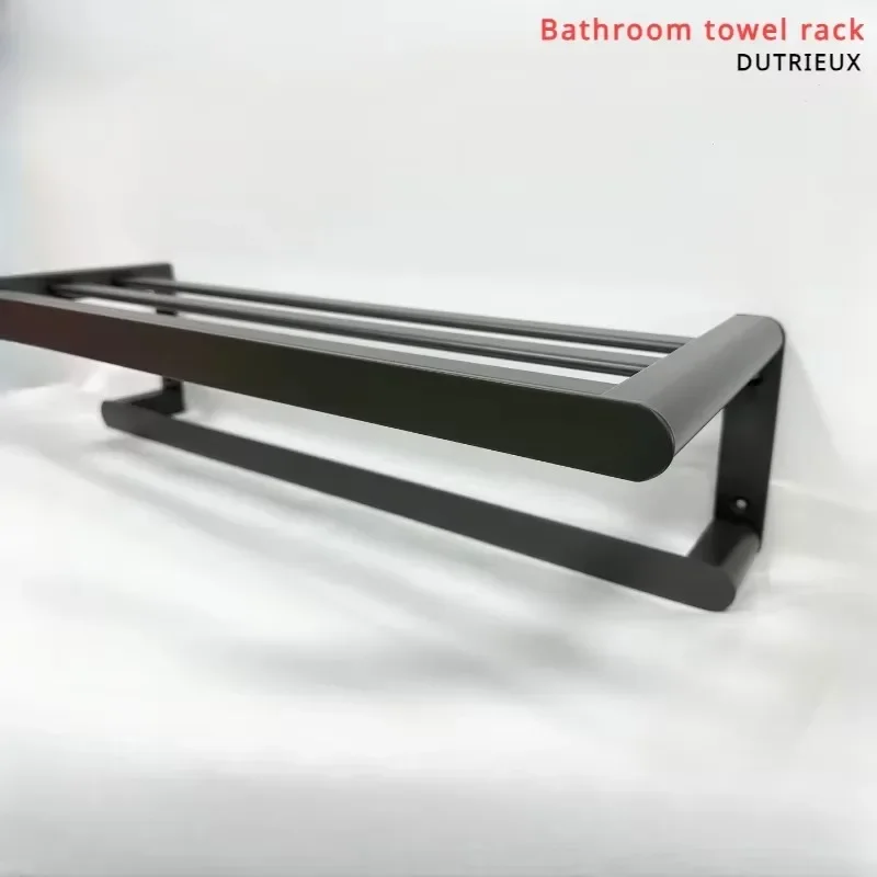 Flat double-layer space aluminum towel rack and shelf, bathroom hanging piece, double-bar towel rack