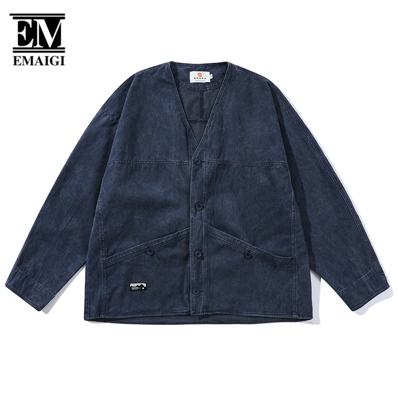 

Men Japan Korean Streetwear Cityboy Vintage Fashion Loose Causal Denim Kimono Jacket Women Spring Autumn Jeans Coat Outerwear