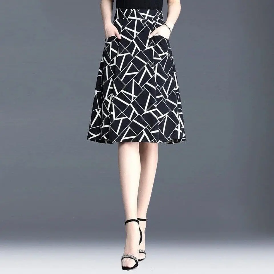 여성용 솔리드 시폰 반바지 스커트, 신축성 허리 주름 미니 스커트, 캐주얼 비치 팔다 사이어스, 여름 패션 8 기하학 프린트 여성용 원사 그물 원사 하이 웨이스트 A 라인 스커트 포켓 무릎 길이 빈티지 한국 여성 의류, 여름 패션