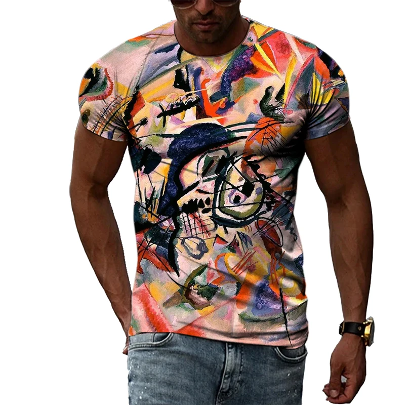 Harajuku T-shirt Colorful Graffiti Illustration T-shirt Puff Sleeve T-shirt Lace Trim T-shirt