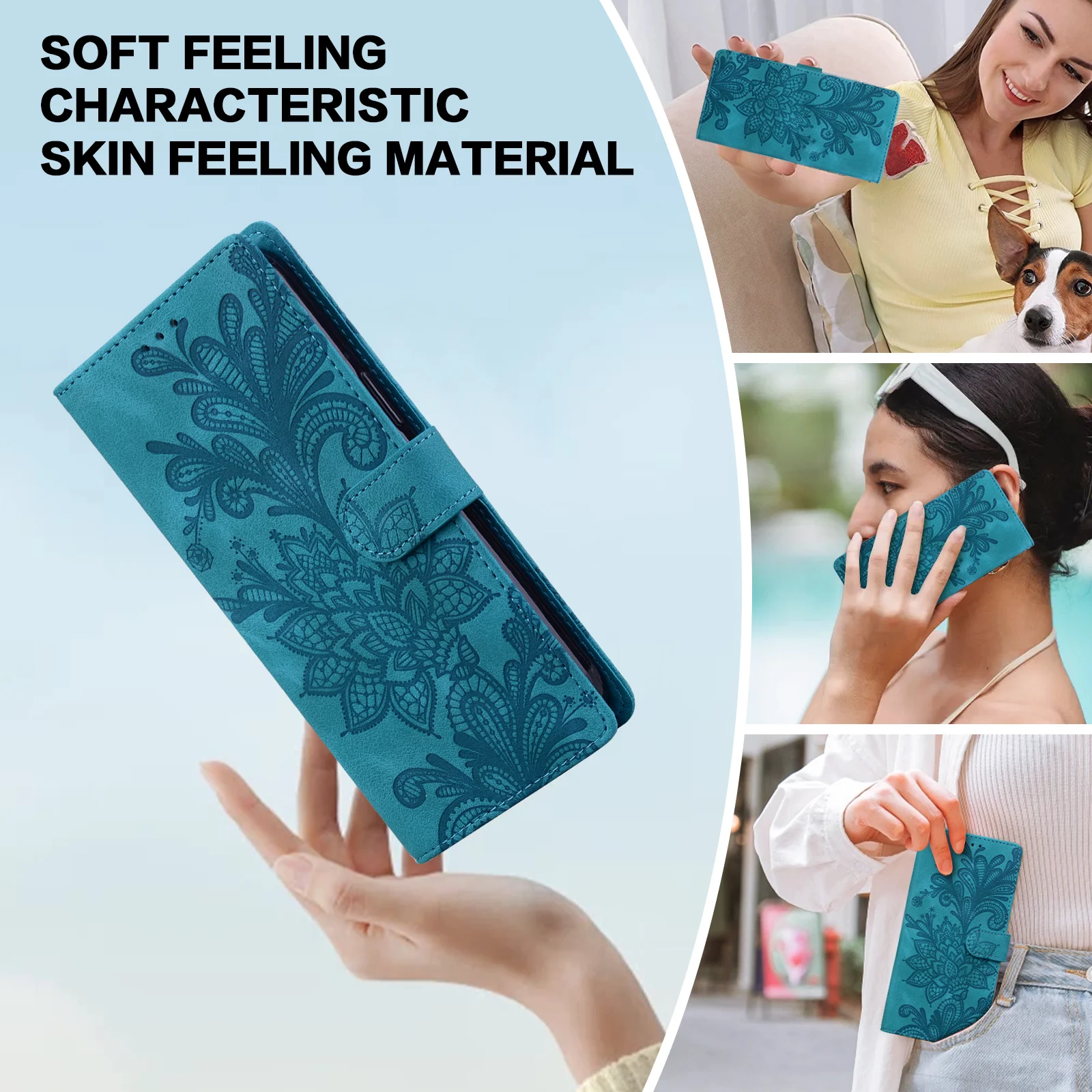 Embossed Magnetic Flip Leather Wallet Phone Case