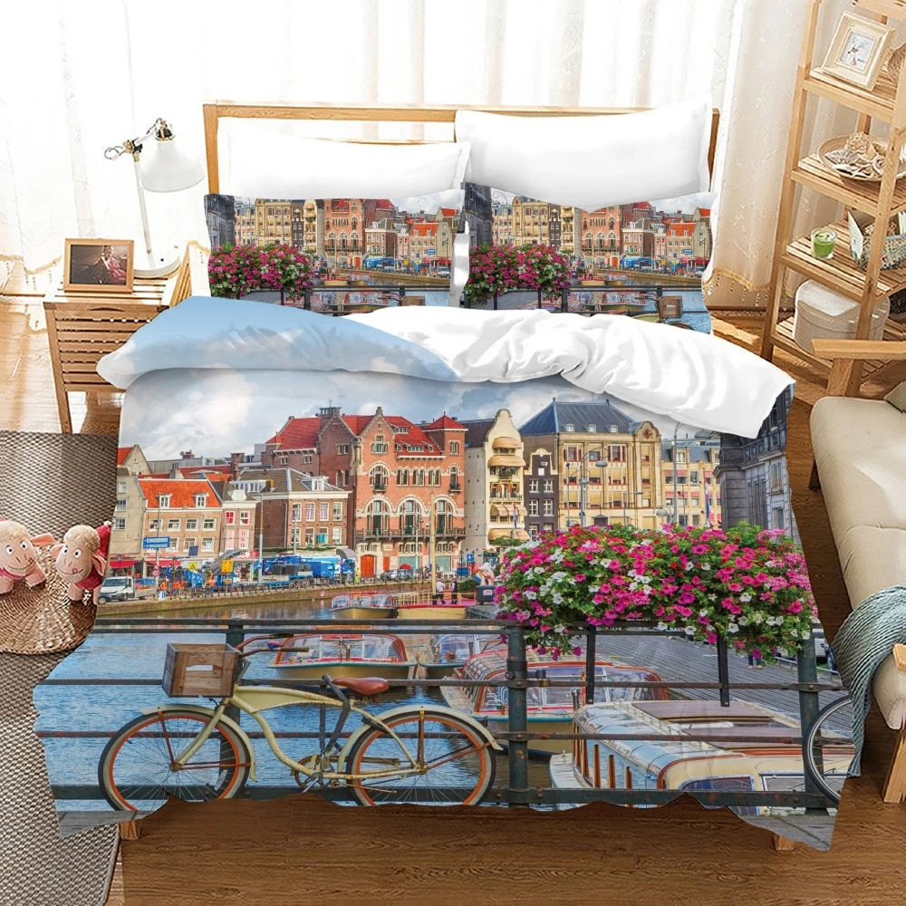 

Modern Urban Scenery Bedding Sets 3Pcs Kids Duvet Cover Set Twin for Kids 3D World Landscape Comforter Cover Set Bedclothes King