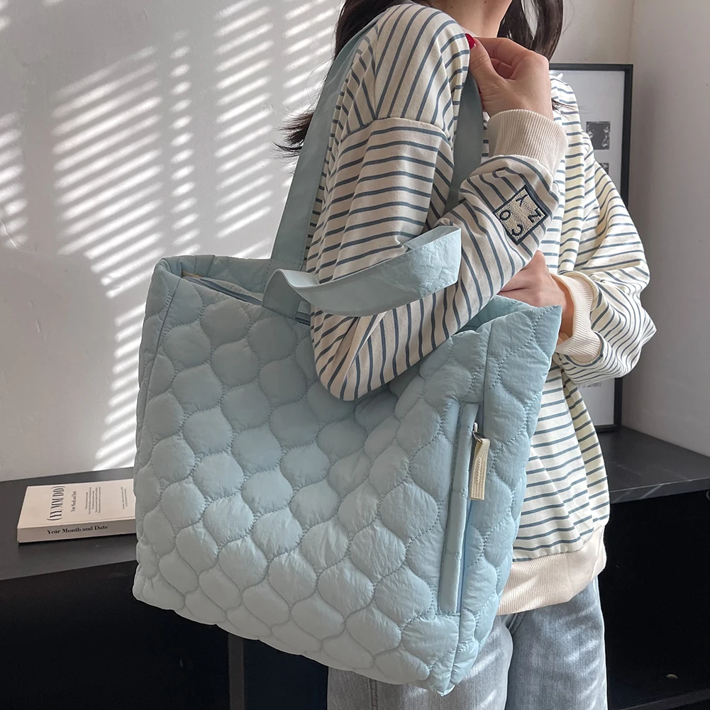 Women Shoulder Bags Ladies Tote Bags Pleated Bubbles Quilted Cotton Padded  Bag Large Capacity Simple Elegant Solid Color Handbag - AliExpress