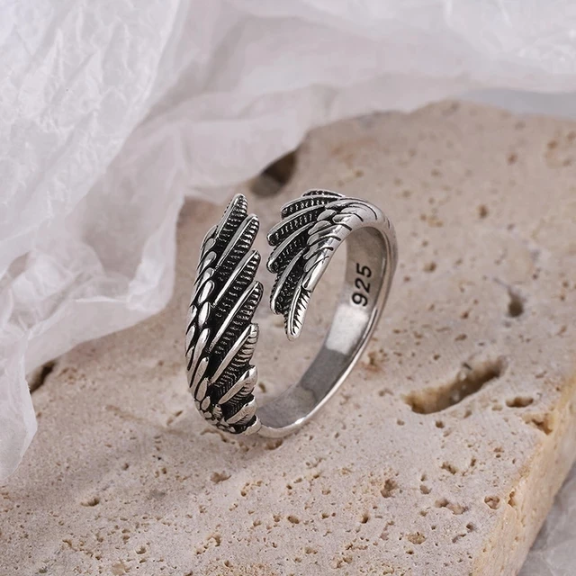 925 Sterling Silver Rings Fashion Hip Hop Vintage Couples Creative Wings Design Thai Silver Party Jewelry Birthday Gifts