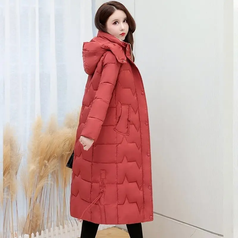2023 New Women Down Jacket Winter Coat Female Mid Length Version Parkas Slim Fit Thick Outwear Hooded Leisure Time Overcoat