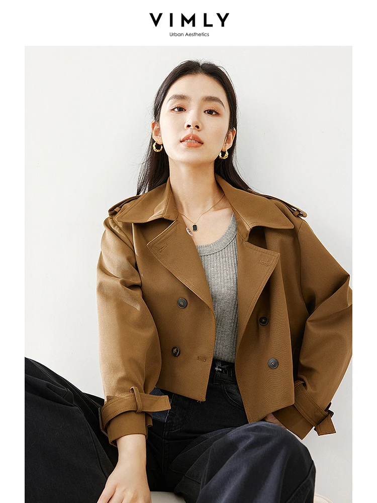 여성용 Vimly 크롭 트렌치 코트, 더블 브레스트 바람막이 노치 칼라, 루즈 긴팔 재킷, 겉옷 16267, 2023 가을