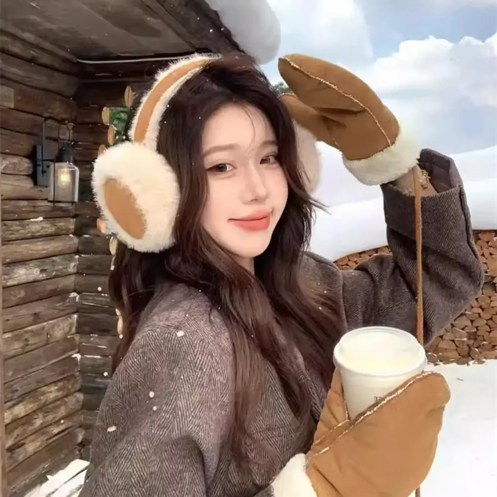 Korean Soft Plush Earmuffs Winter Fashion Outdoor Earflap For Women Foldable Ear Warmer Suede Plush Cold Protection Ear Cover