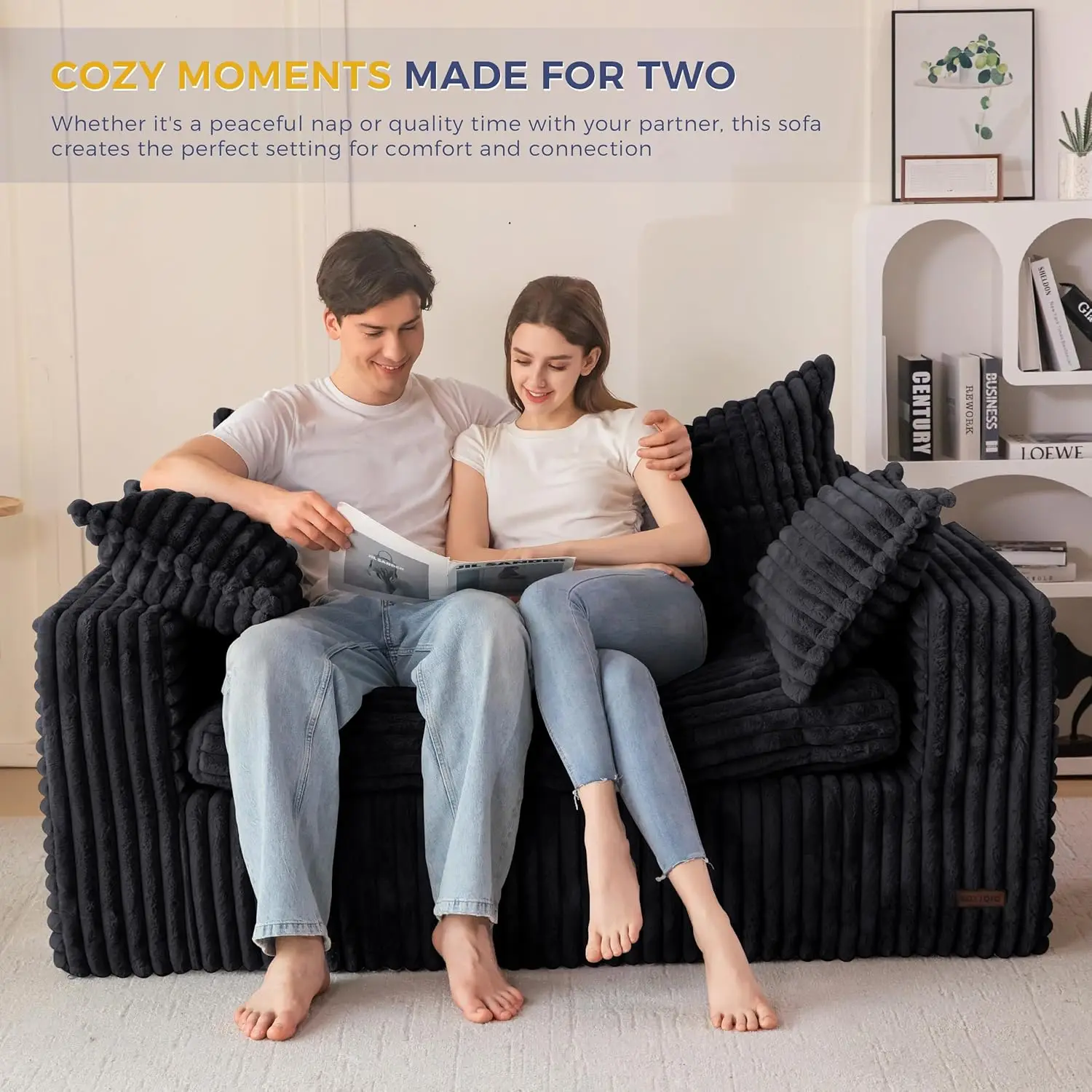 Bean Bag Chair for Living Room, Upholstered Loveseat Sofa Couch with Deep Seating, Wide Armrests Boneless Couch Sofa in a Box