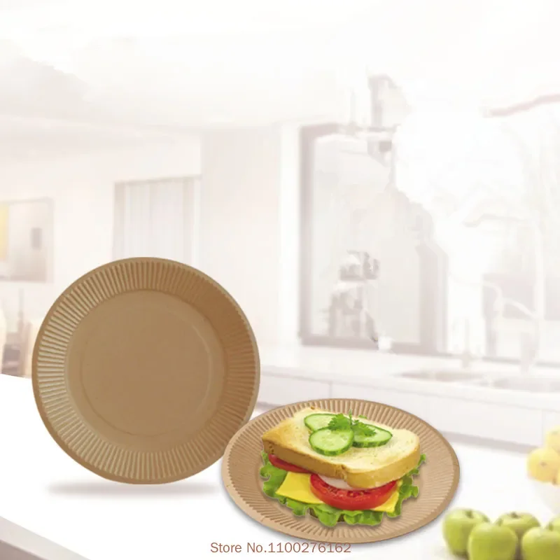 100pcs/pack Disposable Thick Paper Dish Paper Plat BBQ Tray Party Supplies