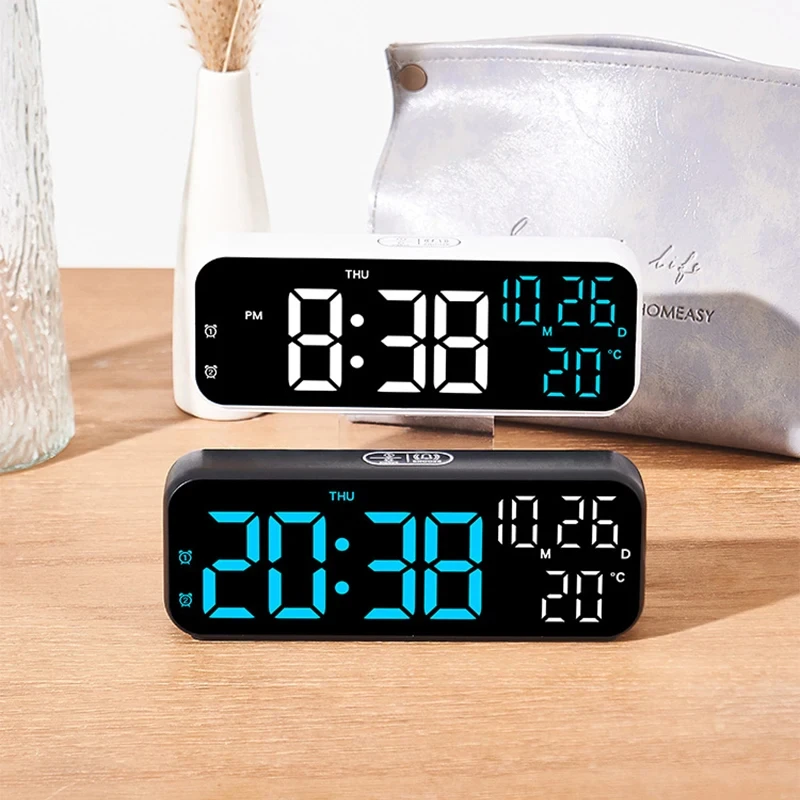 Digital Alarm Clock Temperature and Date Week Display Voice Control Table Clock 12/24H Electronic LED Alarm Clocks for Bedroom 3