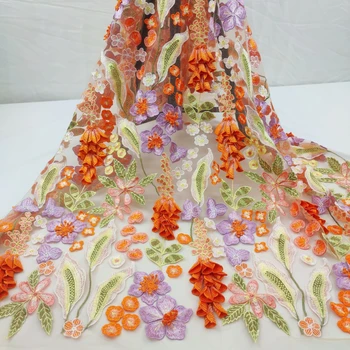 Ring Flower Embroidery Fabric New European and American Multi-color Mesh Three-dimensional Precision Dress Wedding Fabric 1