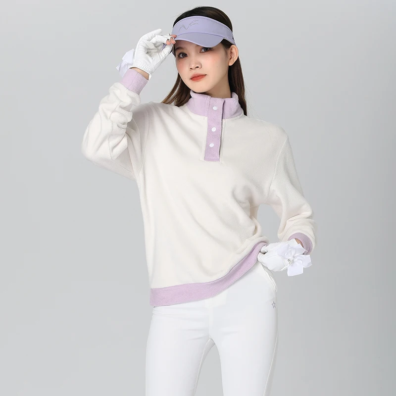 Winter Golf Women's Hoodie Round Neck Cashmere Wool Warm Top Outdoor Sports Suit