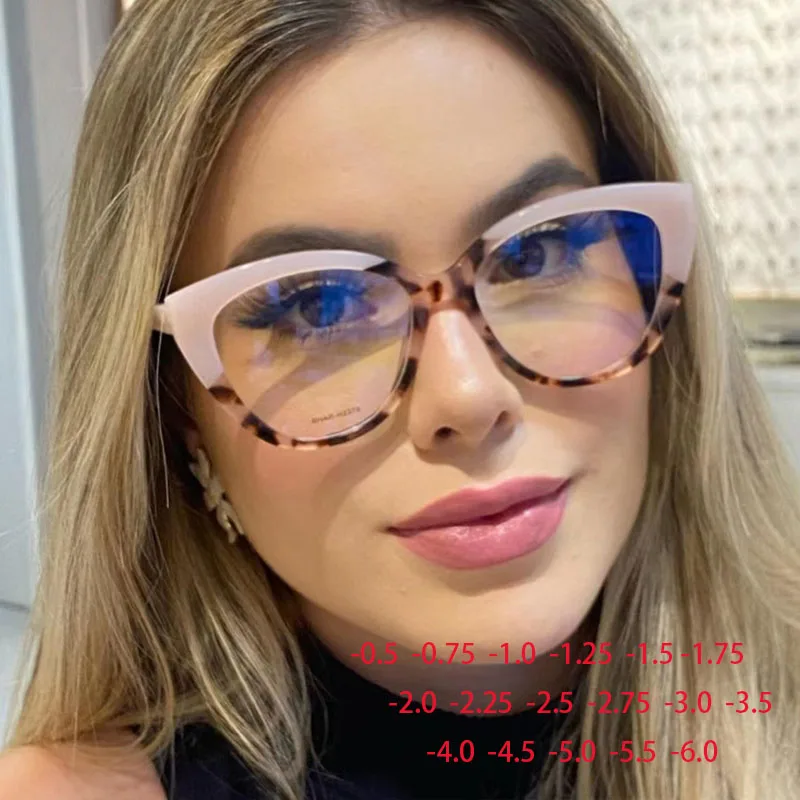 Stylowe okulary kocie oczy w kolorowych oprawkach – korekcyjne dla krótkowzroczności i do czytania 1 Dopasowane kolory oprawka okulary z przezroczystymi szkłami modnych okularów krótkowzroczność nerdy stopnia-0.5 -1.0 -2.0 -3.0 -4.0 do-6.0 1