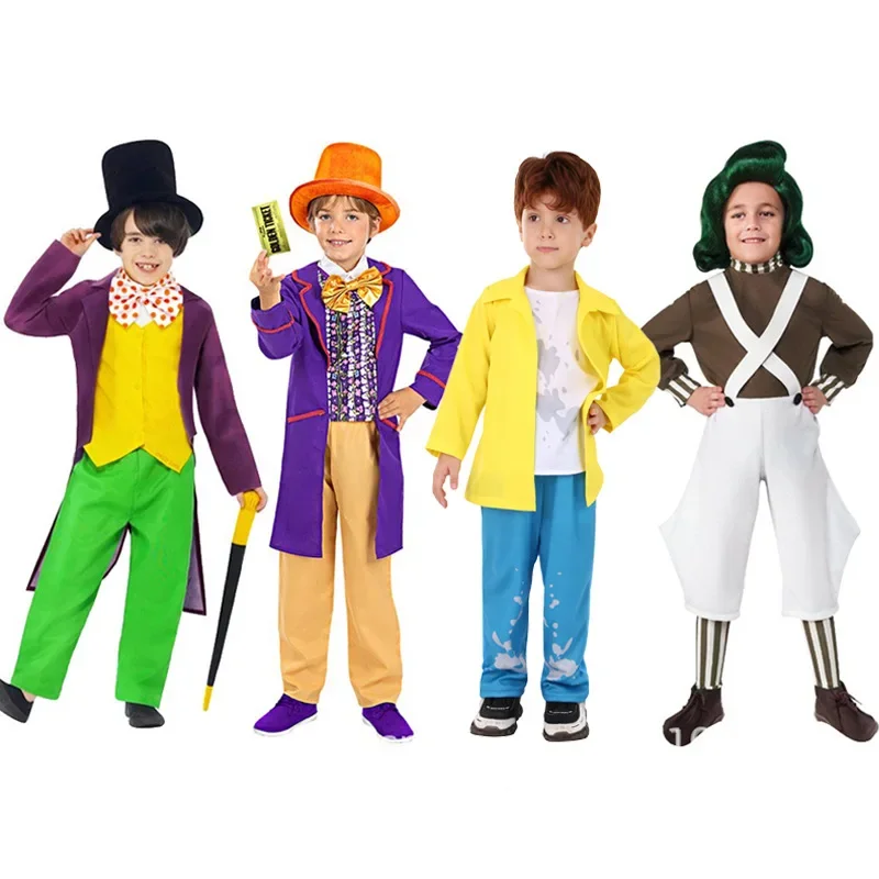 

kids Willy Charlie Cosplay Costume Uniform Chocolate Factory Child Role Play Outfit Full Suit Halloween Masquerade Clothing