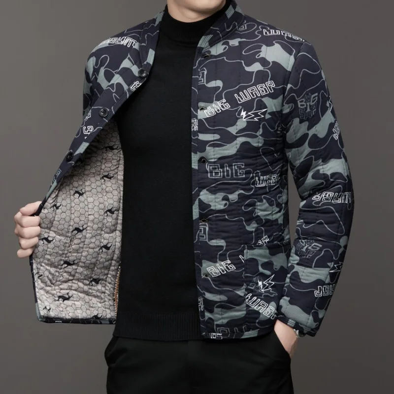

2023 Winter Men's Cotton Coats New Super Velvet Trend Cotton Coat Thickened Camo Top Jacket