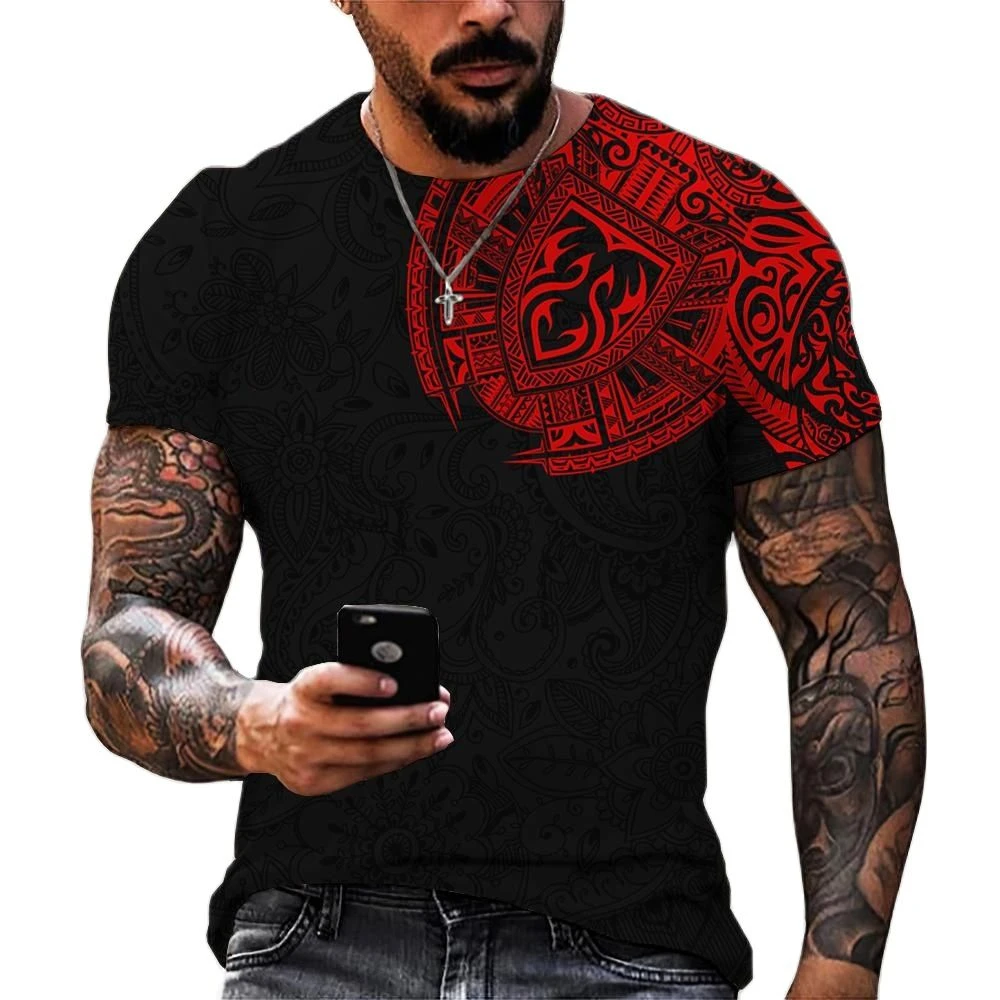 

Men's T-shirt summer vintage totem print 3d T-shirt street fashion hip-hop loose top casual round neck